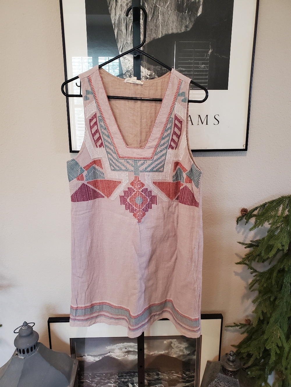 entro Pink Embroidered Sleeveless Tunic with Geo Motifs